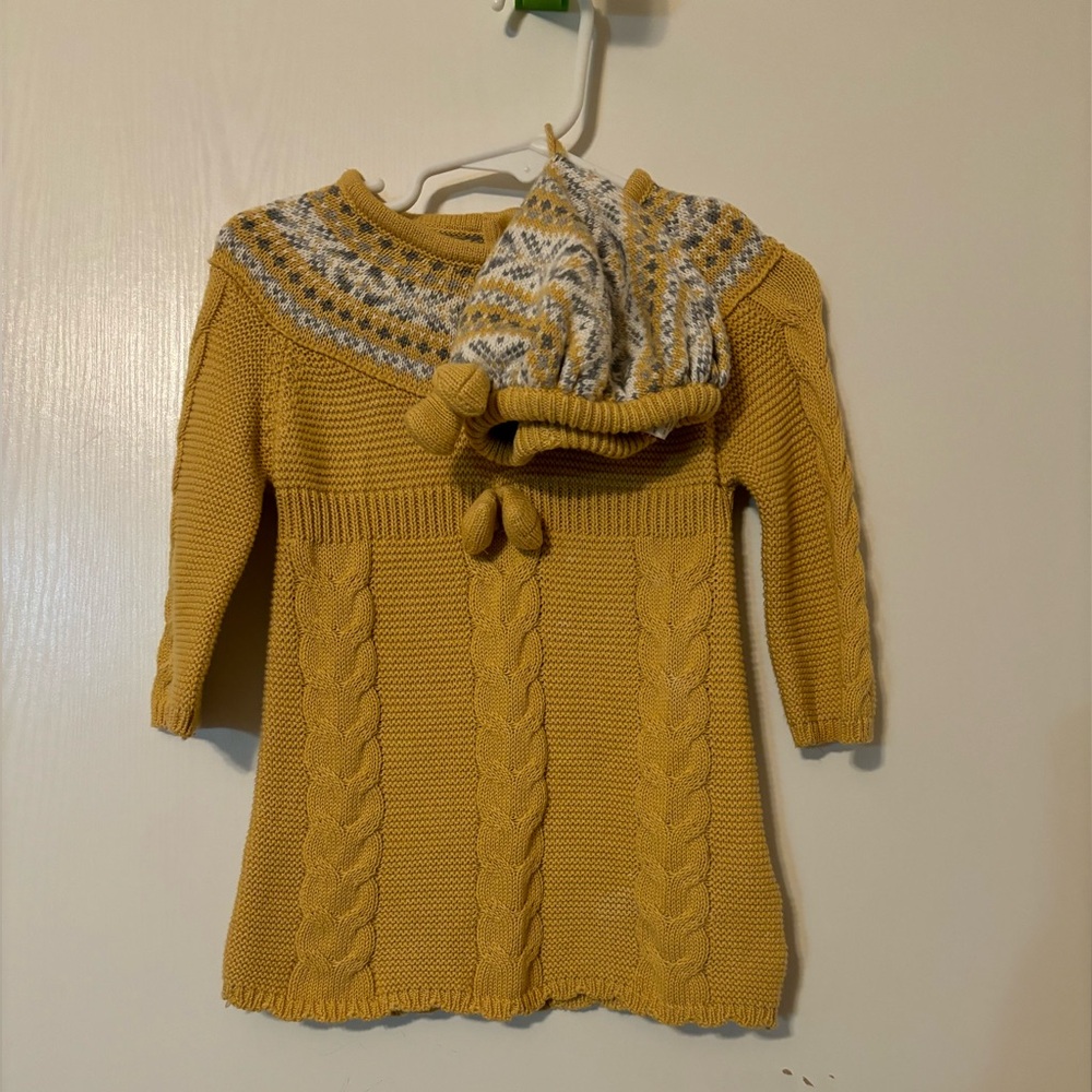 Yellow Sweater Dress and Cap
